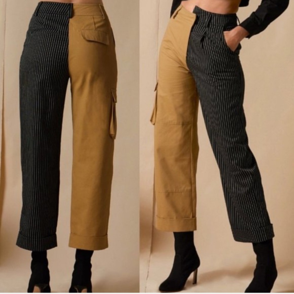 CHOOSY Day And Night Pants Two-Tone Striped Cargo/Trouser Pants    Size 4    NWT